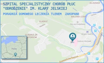 PORADNIA DOMOWEGO LECZENIA TLENEM - SZPITAL SPECJALISTYCZNY CHORÓB PŁUC "ODRODZENIE" IM. KLARY JELSKIEJ - UL. GŁADKIE 1,  ZAKOPANE