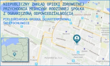 PIELĘGNIARSKA OPIEKA DŁUGOTERMINOWA - NIEPUBLICZNY ZAKŁAD OPIEKI ZDROWOTNEJ PRZYCHODNIA MEDYCYNY RODZINNEJ SPÓŁKA Z OGRANICZONĄ ODPOWIEDZIALNOŚCIĄ - UL. KATOWICKA 11,  ŚWIĘTOCHŁOWICE