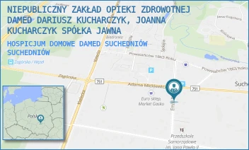 HOSPICJUM DOMOWE DAMED SUCHEDNIÓW - NIEPUBLICZNY ZAKŁAD OPIEKI ZDROWOTNEJ DAMED DARIUSZ KUCHARCZYK, JOANNA KUCHARCZYK SPÓŁKA JAWNA - EMILII PECK 9A,  SUCHEDNIÓW