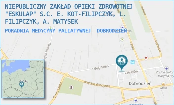 PORADNIA MEDYCYNY PALIATYWNEJ - NIEPUBLICZNY ZAKŁAD OPIEKI ZDROWOTNEJ "ESKULAP" S.C. E. KOT-FILIPCZYK, L. FILIPCZYK, A. MATYSEK - UL. MONIUSZKI 2,  DOBRODZIEŃ